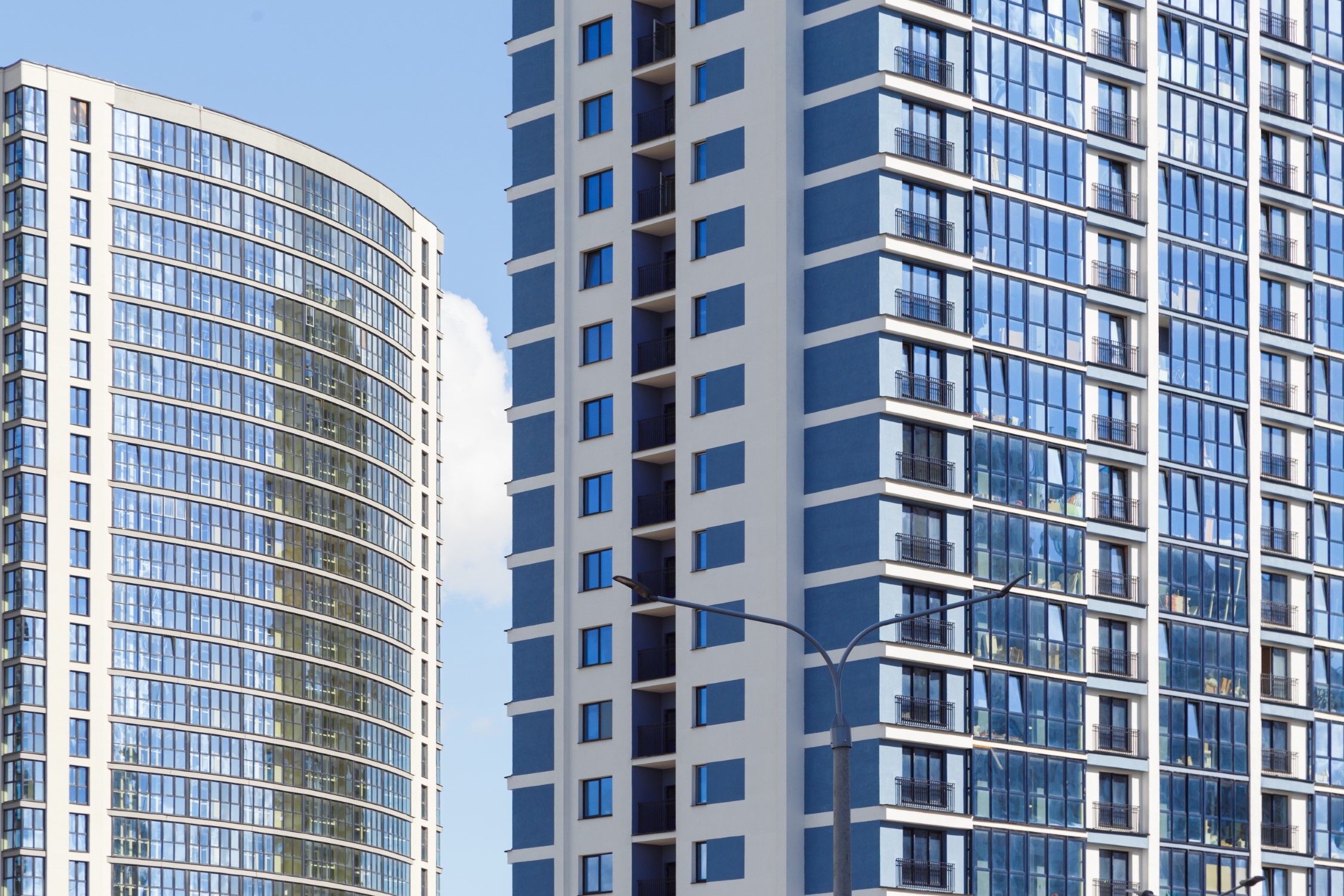 Contemporary high-rise apartment buildings, frame-block construction ...